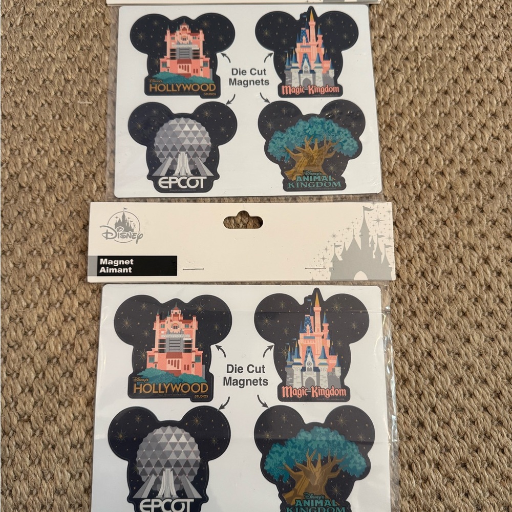 Disney Theme Park Die Cut Magnets. New. For fridge or car. Two packs.Collectible